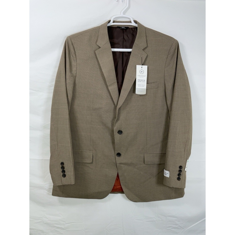 NWT Men's J.M. Haggar Premium Sport Coat Tailored Fit Brown Houndstooth‎ 46 Reg